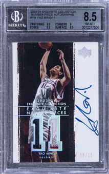 2003-04 UD "Exquisite Collection" Number Pieces Autographs #YM Yao Ming Signed Game Used Patch Card (#08/11) – BGS NM-MT+ 8.5/BGS 9